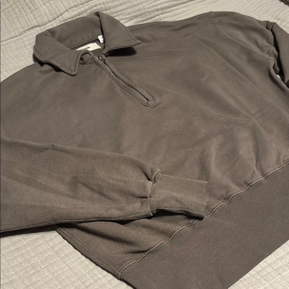 Buck Mason Taupe Cropped Half-Zip Sweatshirt sz small - Picture 7 of 7